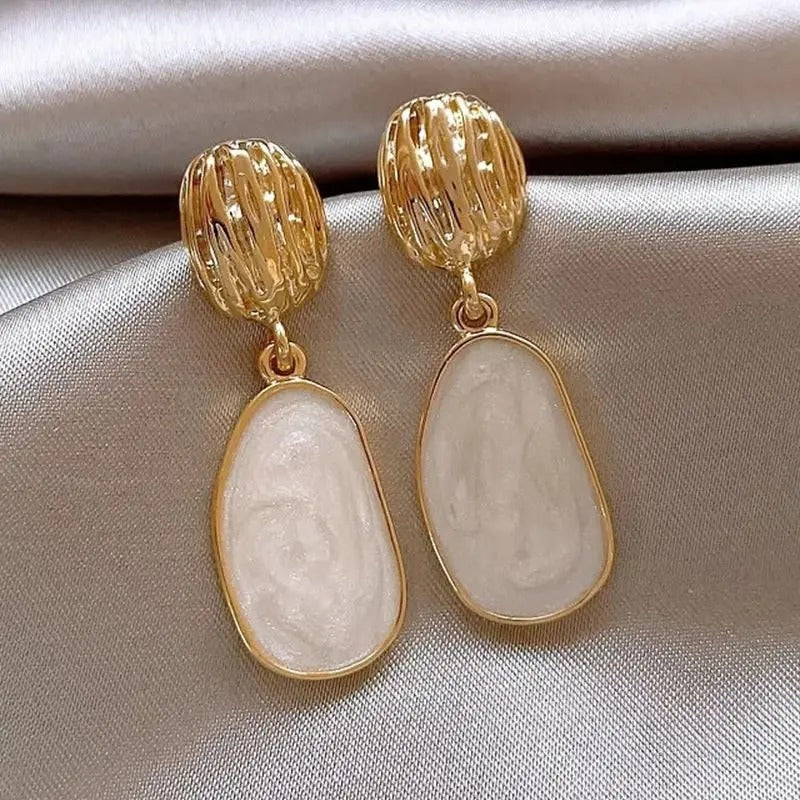 18K gold-plated enamel earrings with precious stone inlay