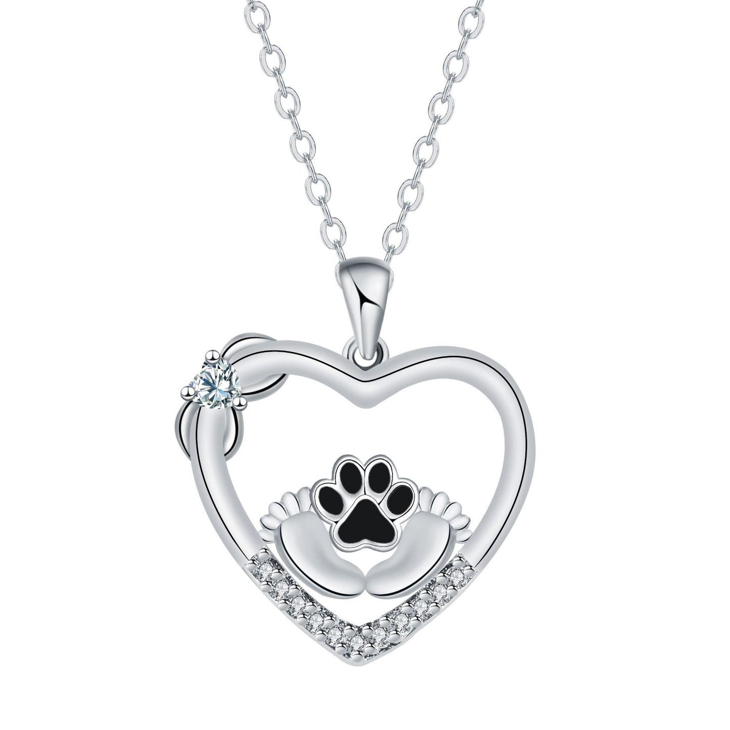 Small Paw Print Dog Paw and Zirconia Necklace