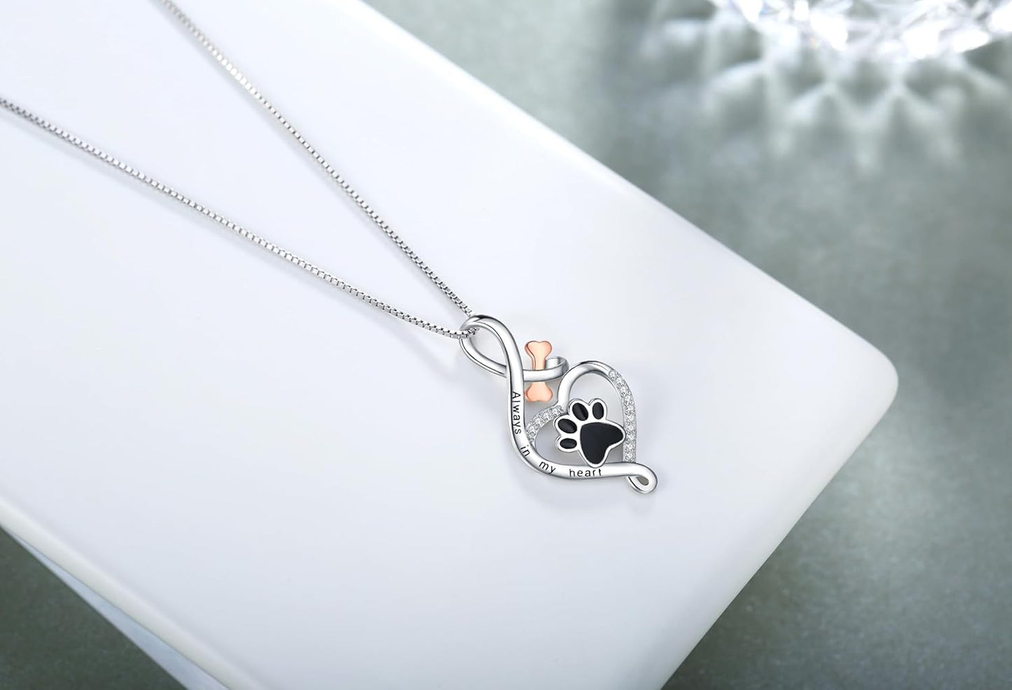 Lucky Paw Necklace with Heart, Bone and Infinity – 'Always in My Heart' Pendant
