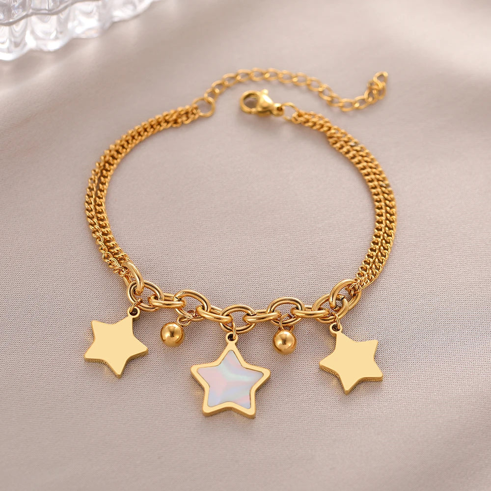 18-carat gold-plated classic bracelet with enameled stars