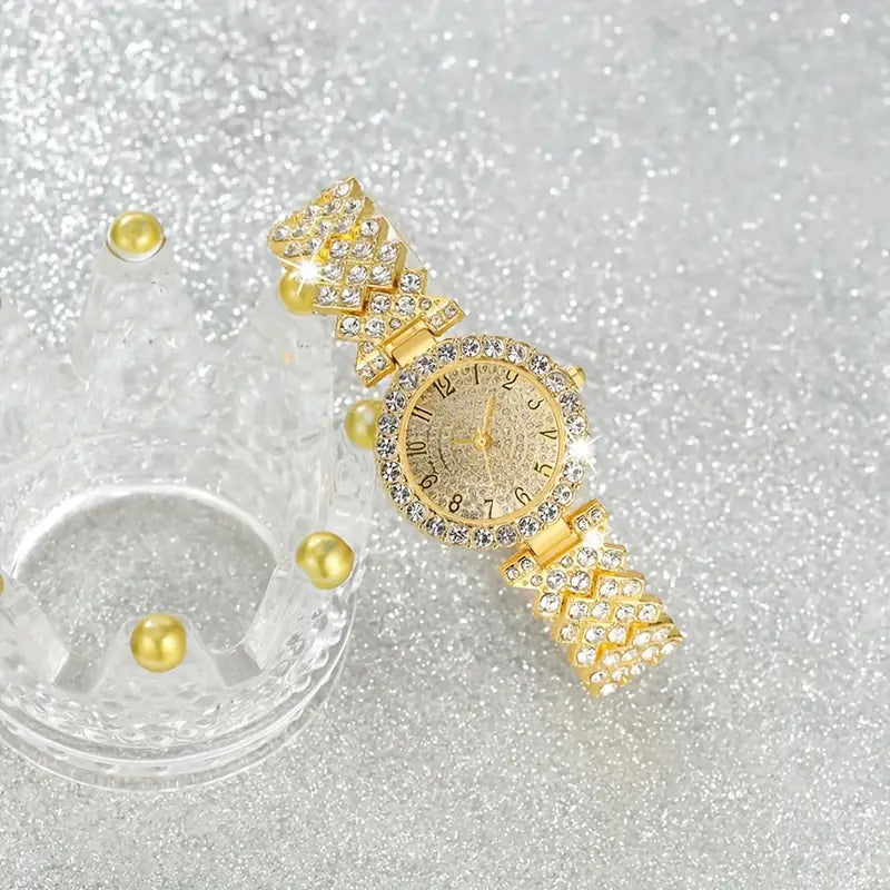 Luxe Radiance Watch and Bracelet Set | Gold