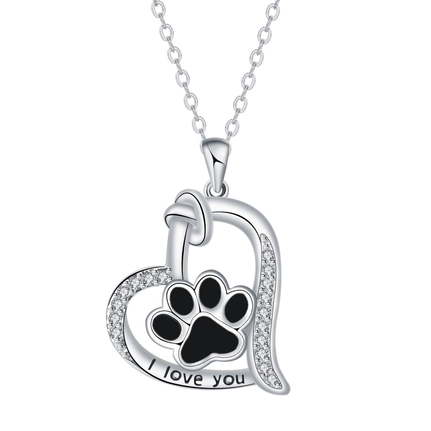 Dog Paw Print Heart Necklace with Zirconia