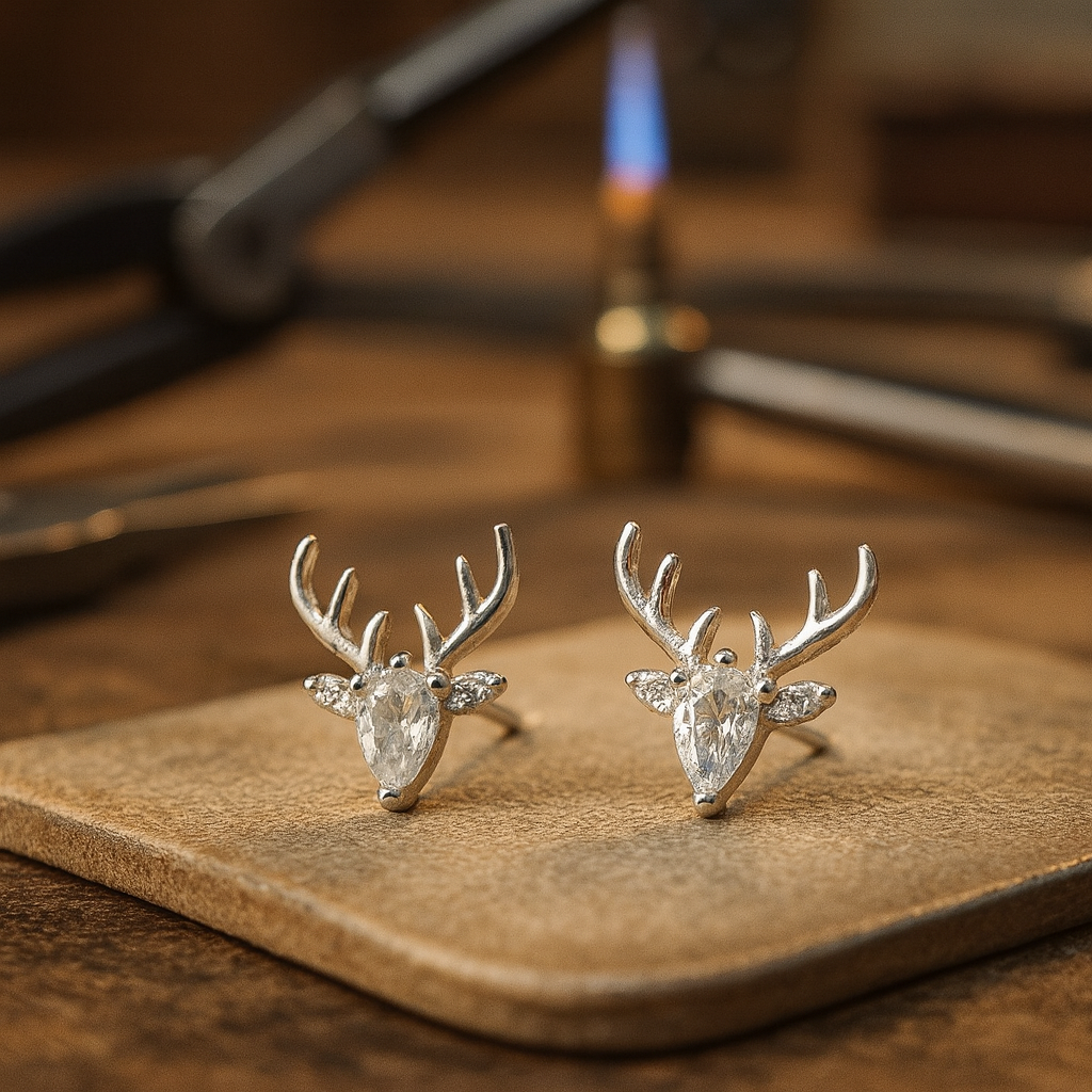 Wood Earrings with Clear Zircon