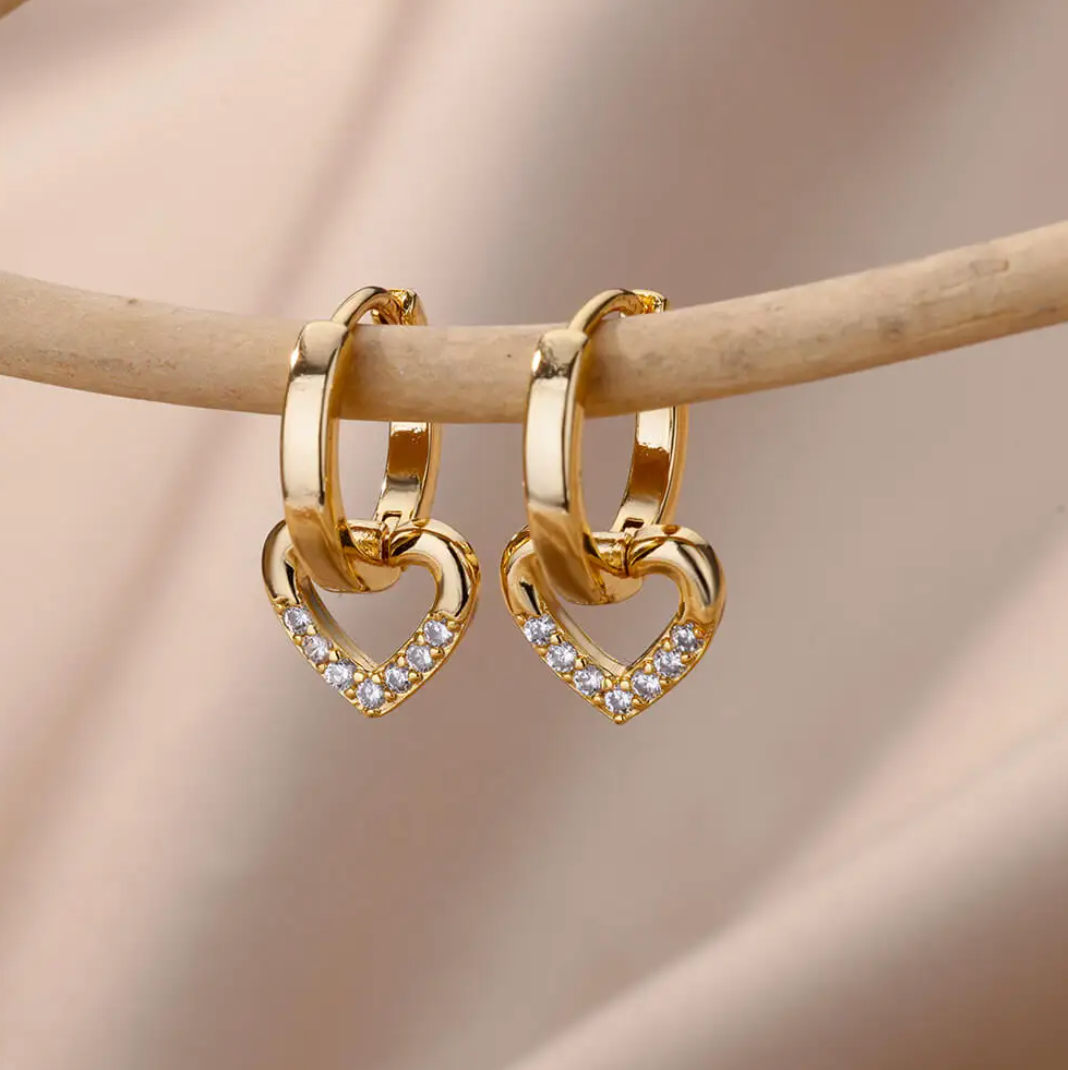 18-carat gold-plated earrings with heart-shaped pendant