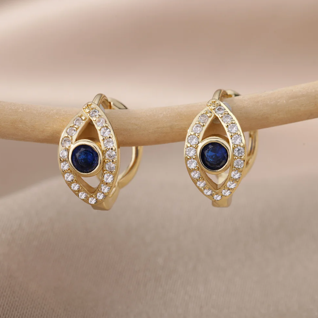 18-carat gold-plated evil eye button earrings