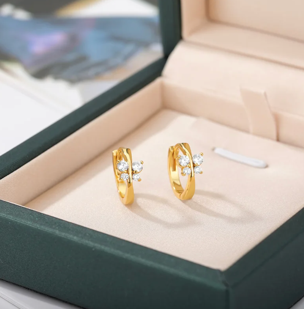 18-carat gold-plated very small butterfly earrings with zirconias