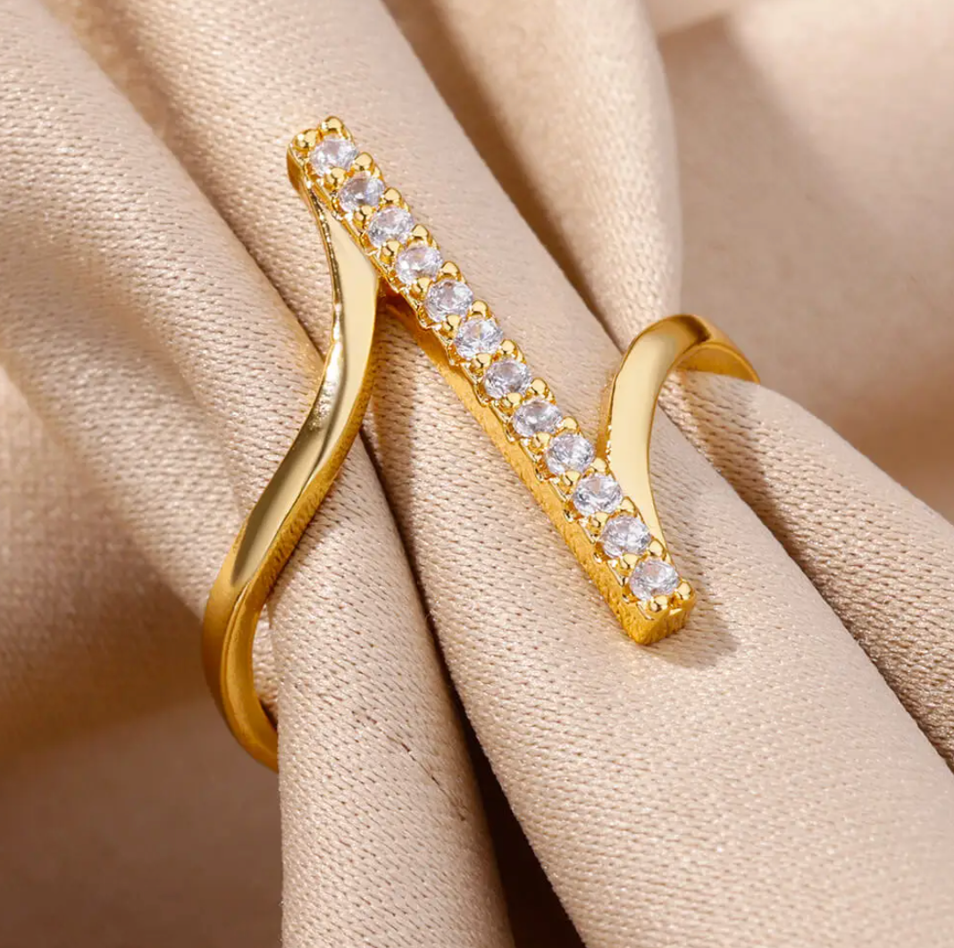 18-carat gold-plated Lifeline ring with Zirconias
