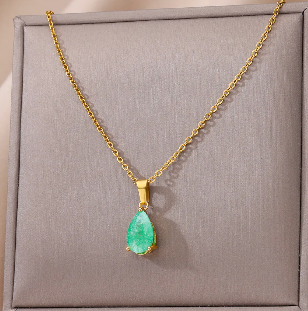 18-carat gold-plated aventurine and zodiac stone necklace