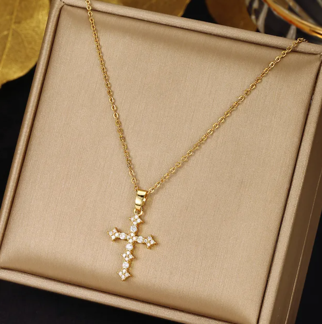 18-carat gold-plated Necklace with small diamond-shaped cross