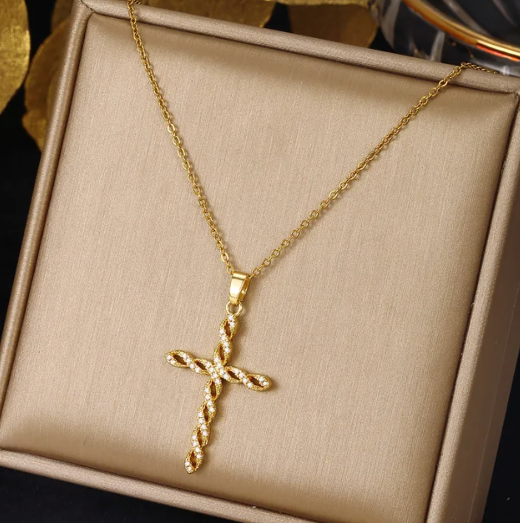 18-carat gold-plated necklace with interlocking style cross