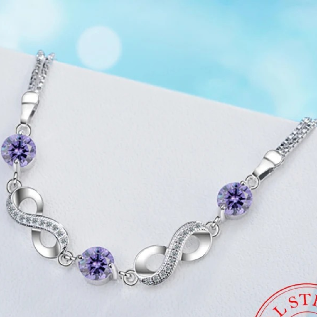 925 silver infinity bracelet with beautiful colored zircon stones