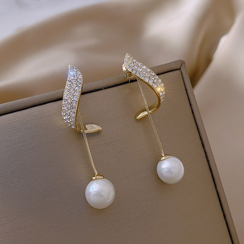 925 silver hanging earrings with pearls and sparkling zircons