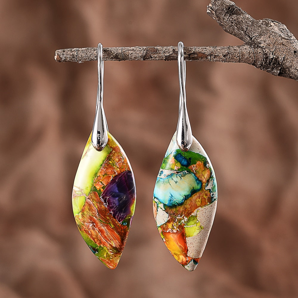 Handmade earrings with intense natural stones, handmade realism