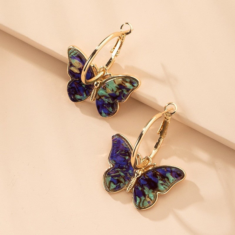 Hand-Painted Enamel Crystal Butterfly Earrings