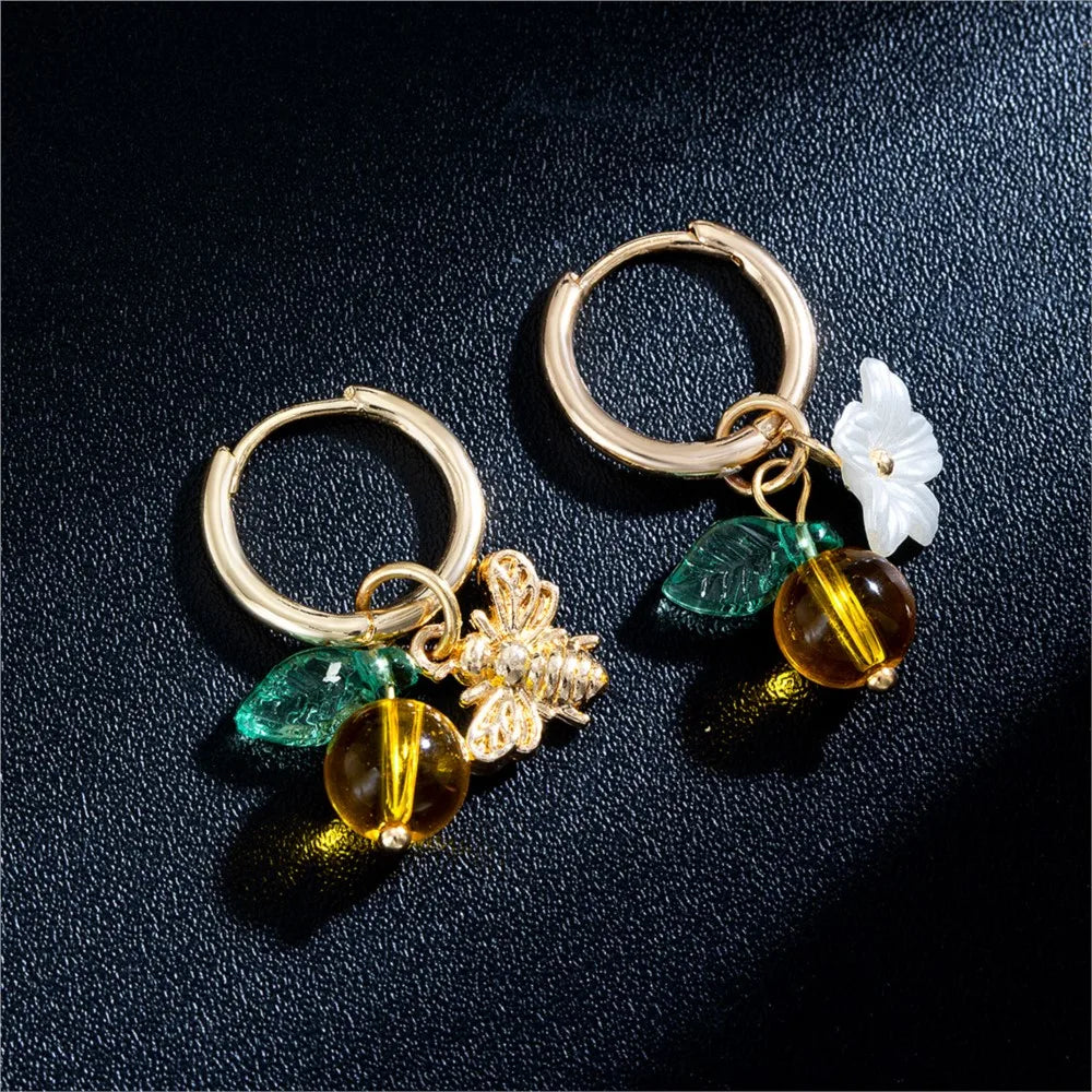 Orange Blossom Bee Circle Earrings