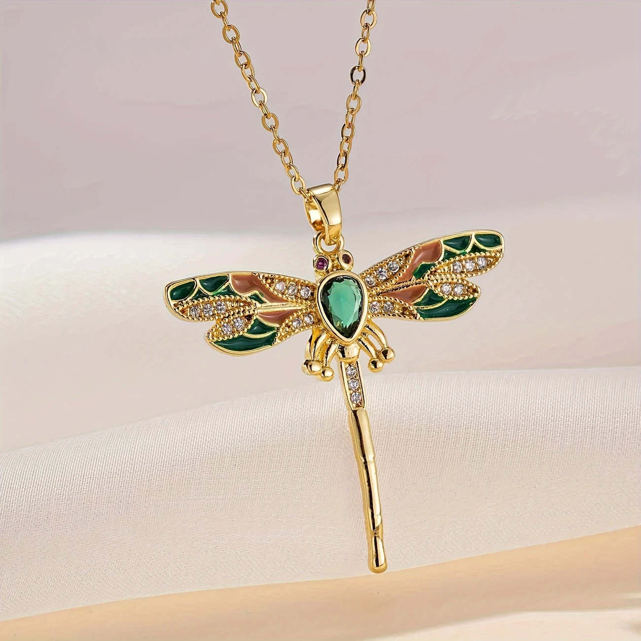 Golden Dancing Dragonfly Dreams Necklace