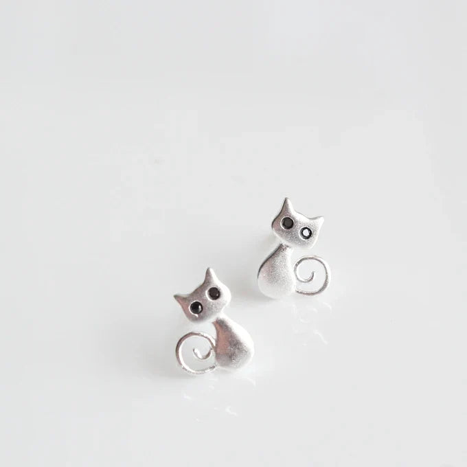 Fine Silver Cat Earrings