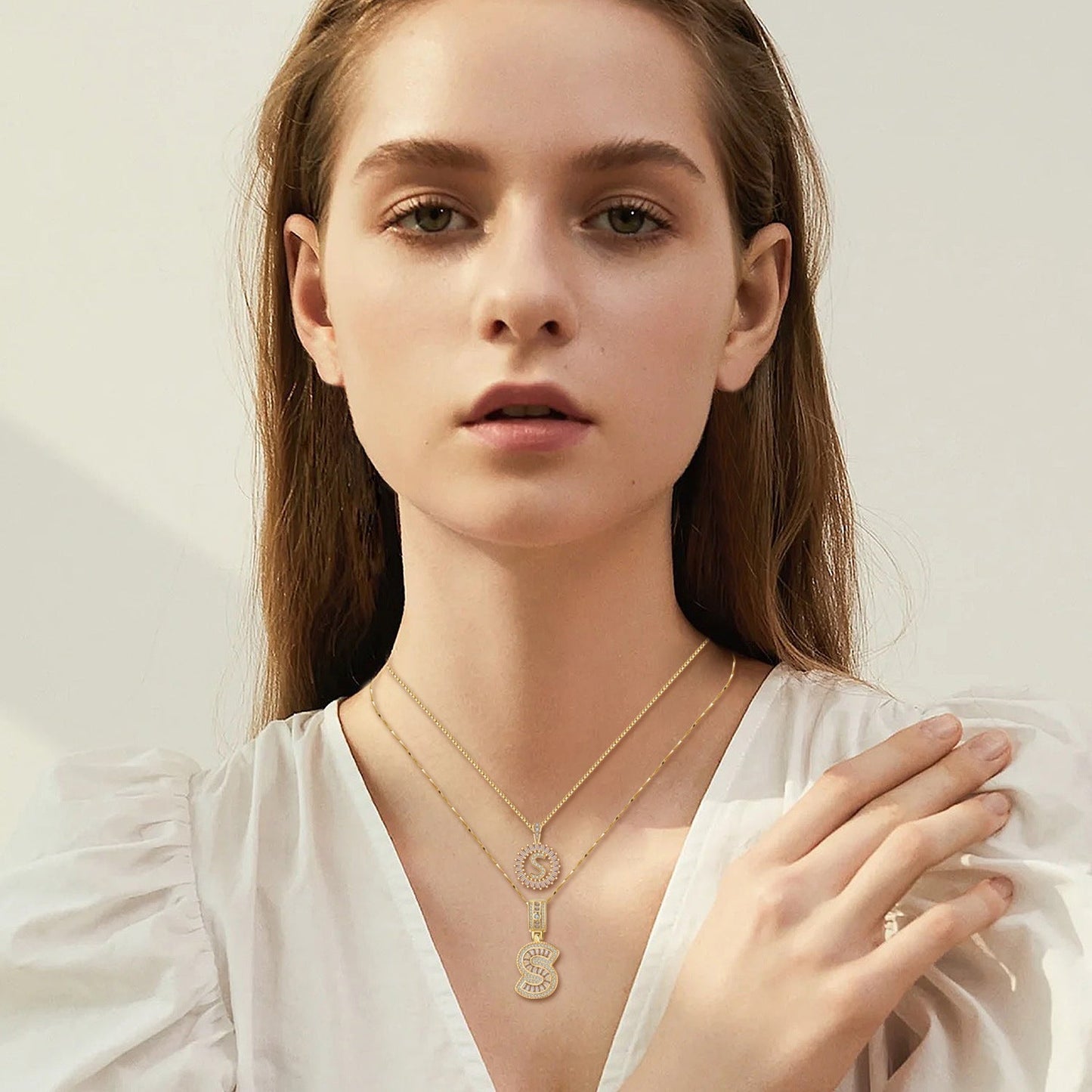 Initial Letter Pavé Necklace Set | Gold