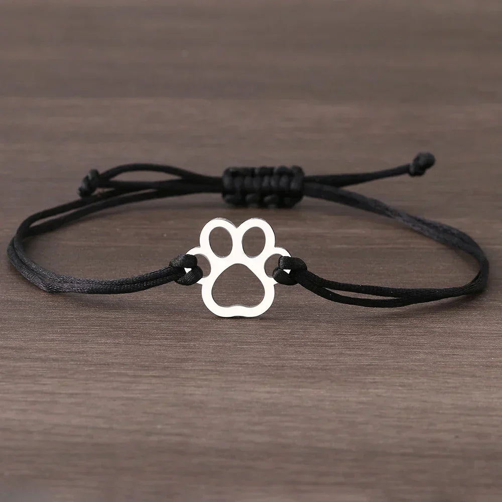 Cord Paw Print Bracelet – Adjustable Black and Red Design