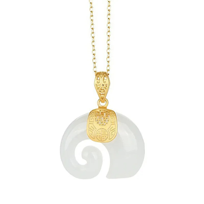 Hetian Jade Elephant Pendant Necklace – 18K Gold-Plated Chain for Women