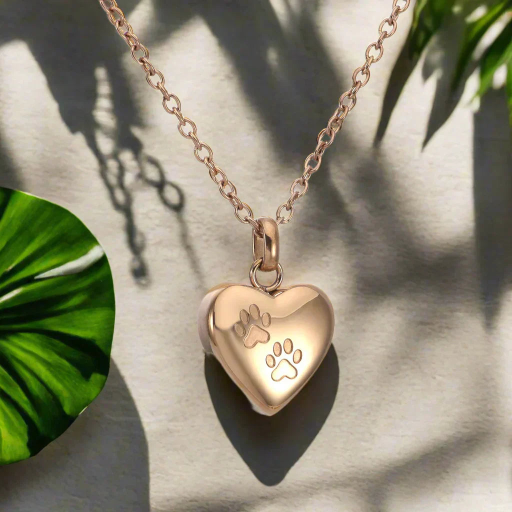 Animal Urn Pendant Necklace – Heart Paw Engraving