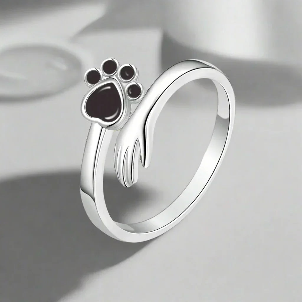 Adjustable Sterling Silver 925 Ring – Hand and Paw Print Design