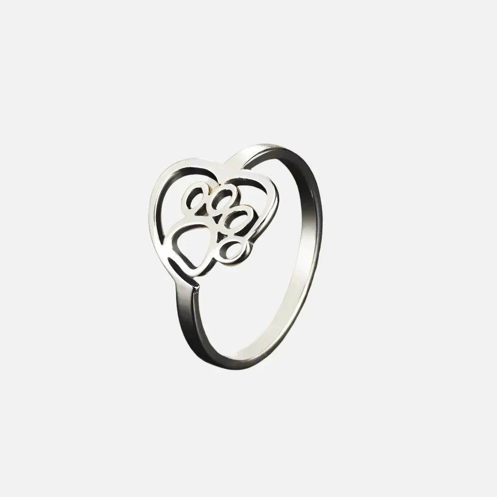 Gold Tone Paw and Heart Ring – Stainless Steel Jewelry for Animal Lovers