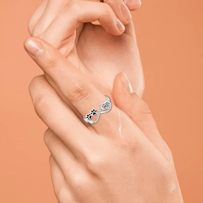 Paw Zirconia Ring with Heart and Infinity
