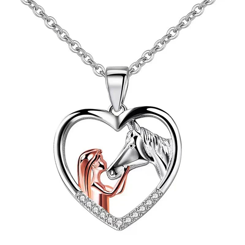 Magnificent Horse Girl Heart Zircon Necklace