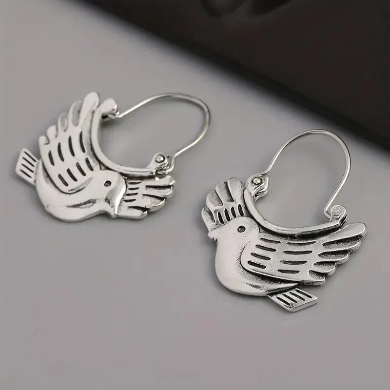 Boho Bird Tomettes Earrings – Silver Tone