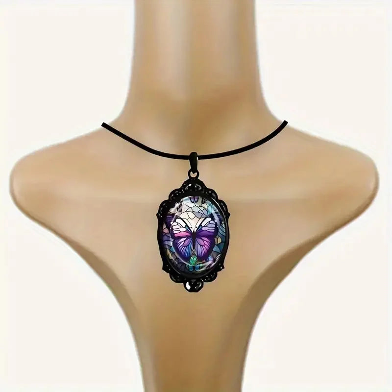 Purple Crystal Butterfly Pendant Necklace