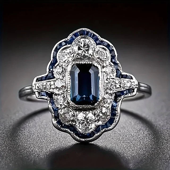 Vintage silver and blue crystal ring