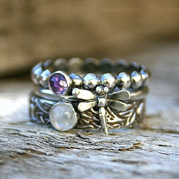 Vintage Purple Zirconia Dragonfly Ring