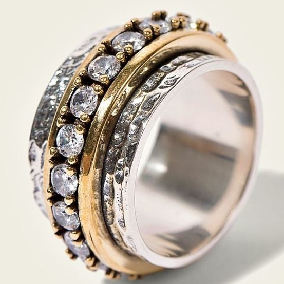 Vintage gold and silver ring with zirconiums