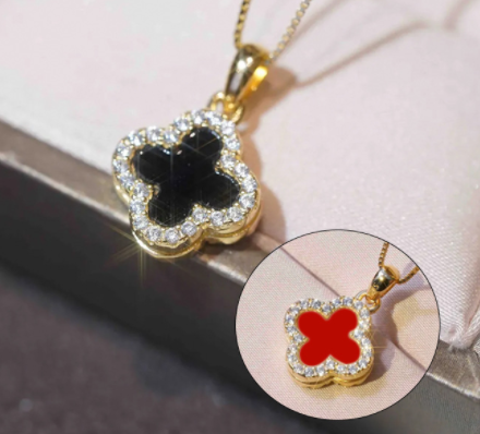 Gold-plated four-leaf clover inlay necklace