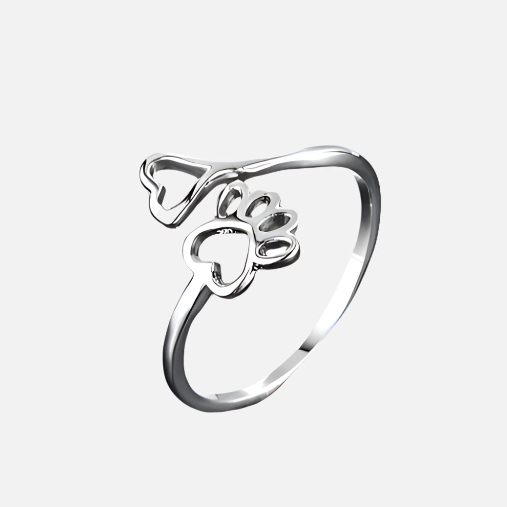 Adjustable Paw and Heart Ring – Stainless Steel