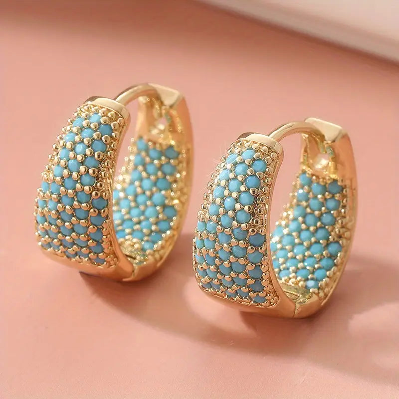 Turquoise Pearl Circle Earrings in Gold Tone | Gold