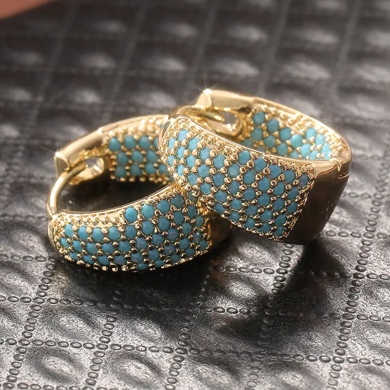 Turquoise Pearl Circle Earrings in Gold Tone | Gold