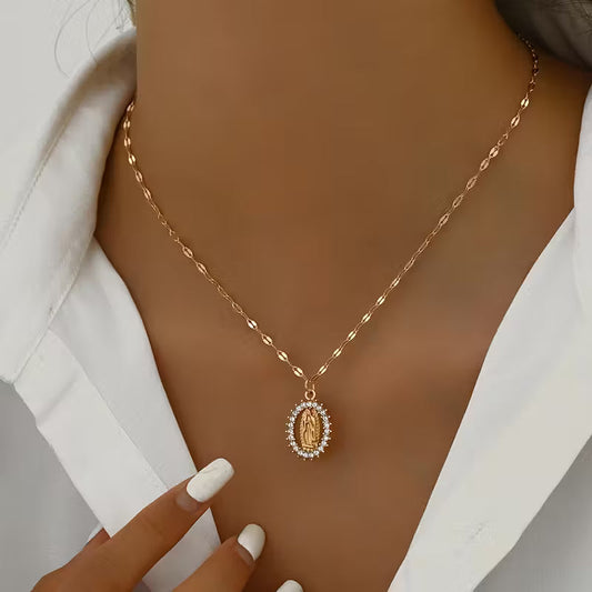 Vintage Virgin Mary Rhinestone Necklace