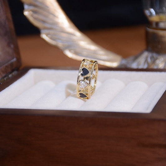 Zircon-inlaid open heart ring