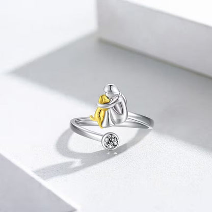 Dog and Girl Sterling Silver Ring