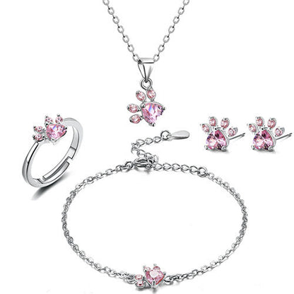 Rose Gold Paw Jewelry Box – 4-Piece with Zirconia Heart (Ring, Necklace, Earrings, Bracelet)