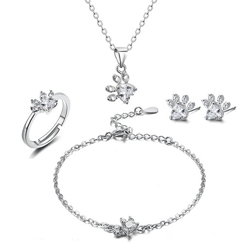 Rose Gold Paw Jewelry Box – 4-Piece with Zirconia Heart (Ring, Necklace, Earrings, Bracelet)