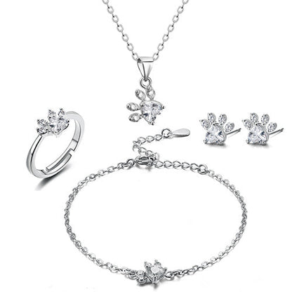 Rose Gold Paw Jewelry Box – 4-Piece with Zirconia Heart (Ring, Necklace, Earrings, Bracelet)