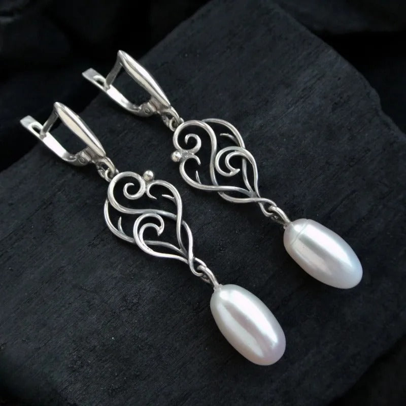 Elegant silver-plated pearl drop earrings