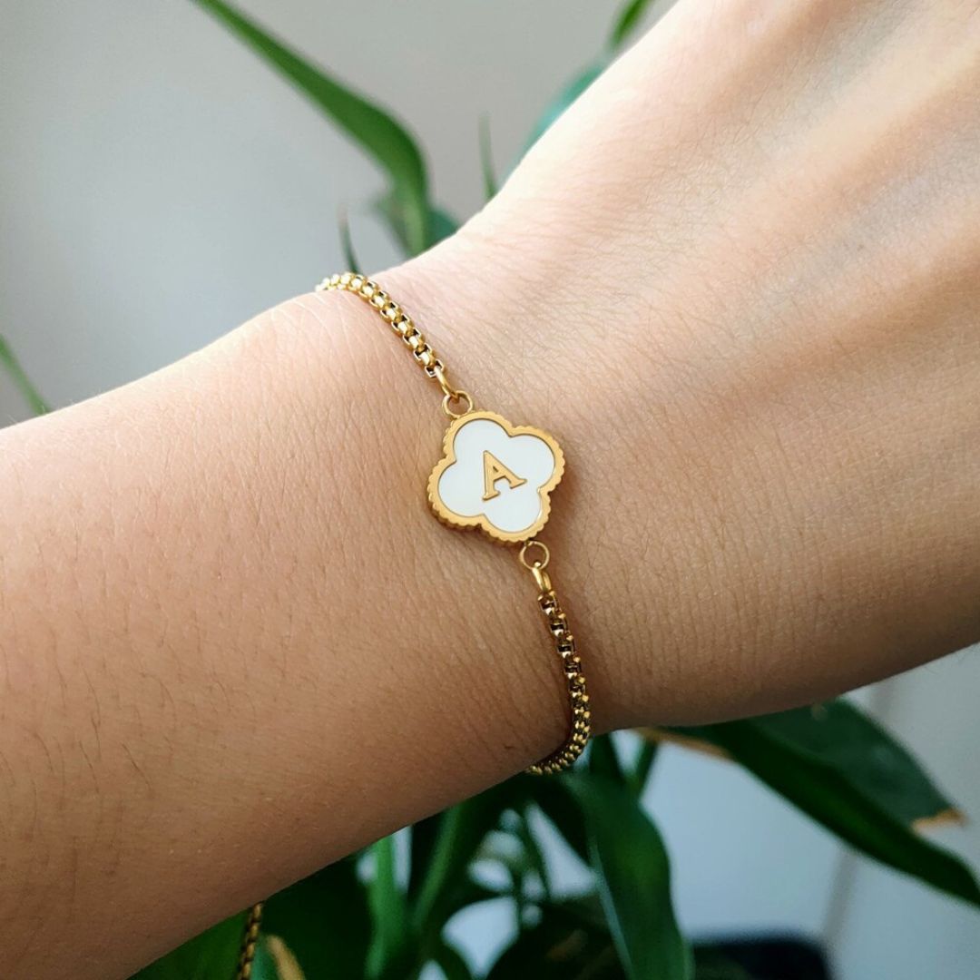 Custom clover initial bracelet