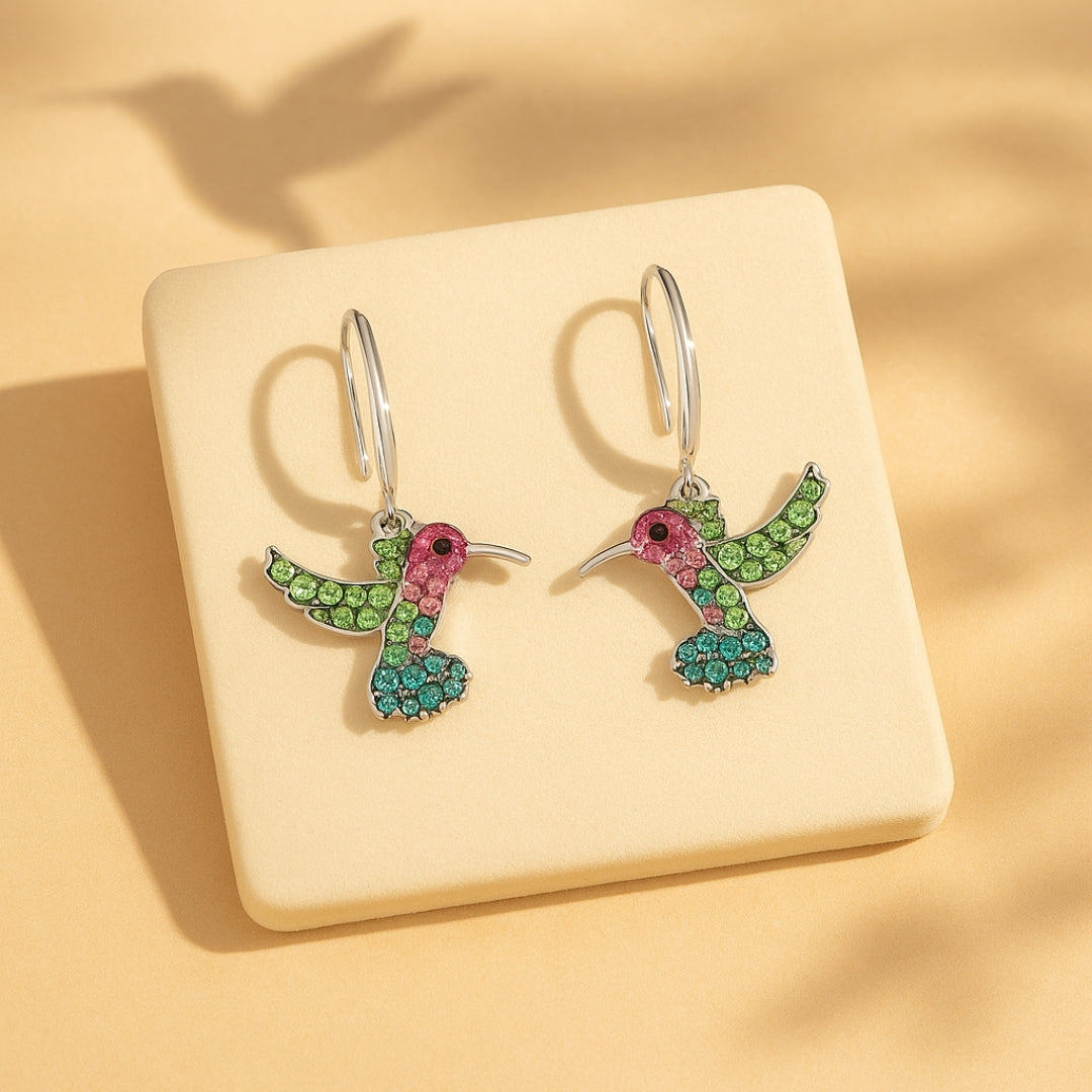 Sparkling Colorful Hummingbird Earrings