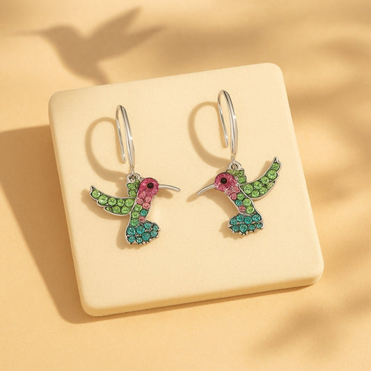 Sparkling Colorful Hummingbird Earrings