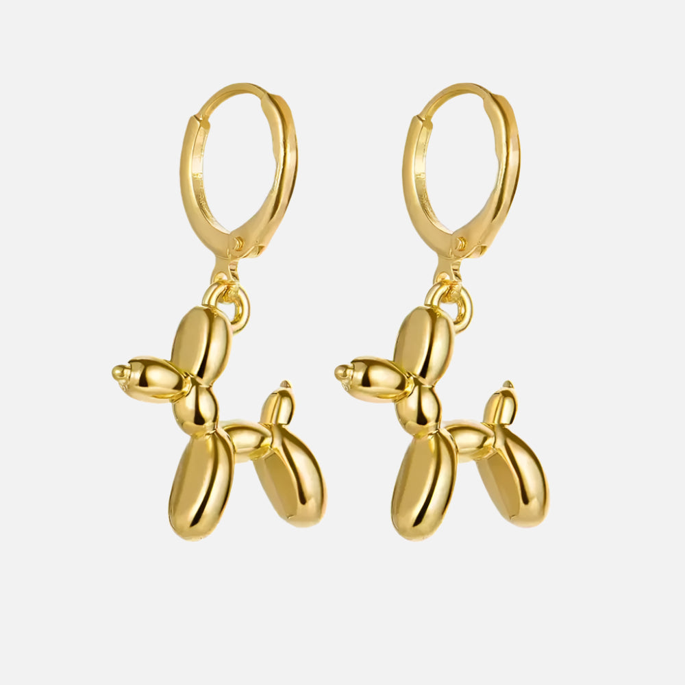 Gold Huggie Earrings with Mini Dog Balloon Charm