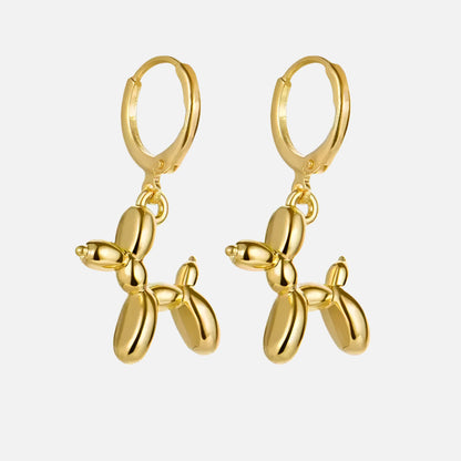 Gold Huggie Earrings with Mini Dog Balloon Charm